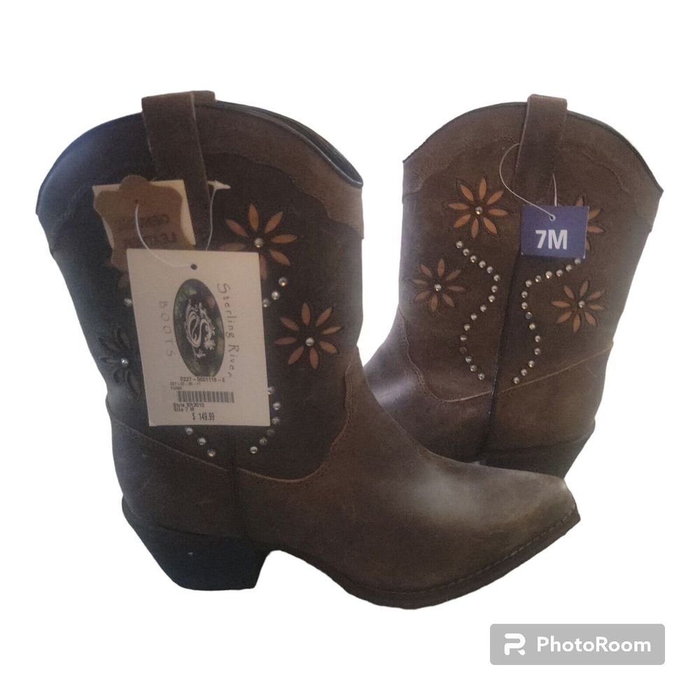$149 Brown‎ Western Jeweled Sterling River Boots SR 3010 Women's Size 7 NWT